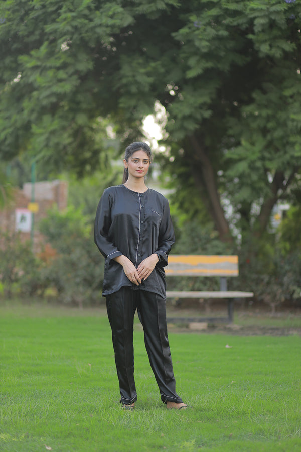 MIDNIGHT NOIR SILK PJ SET
