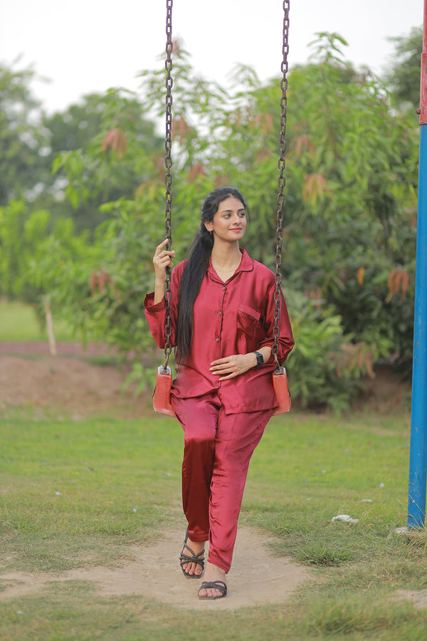 CRIMSON CHARM SILK PJ SET