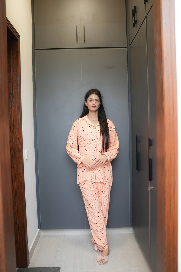 STARRY PEACH LINEN PJ SET