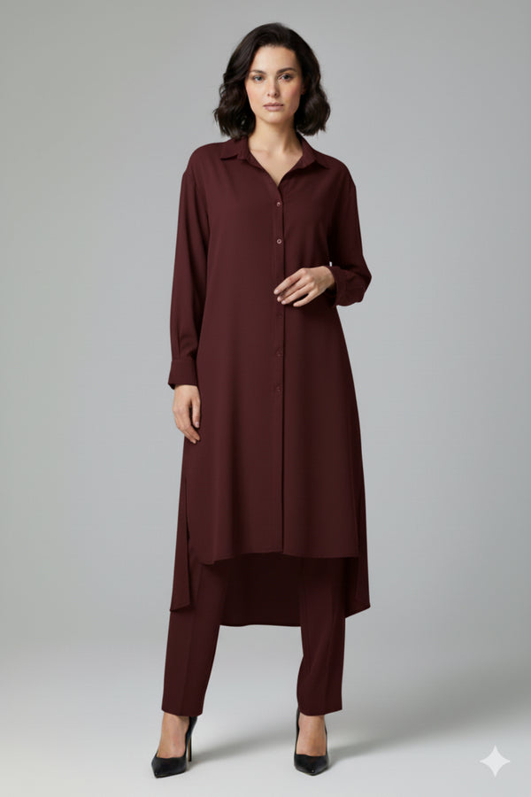 SOLID COORD SET LONG SHIRT