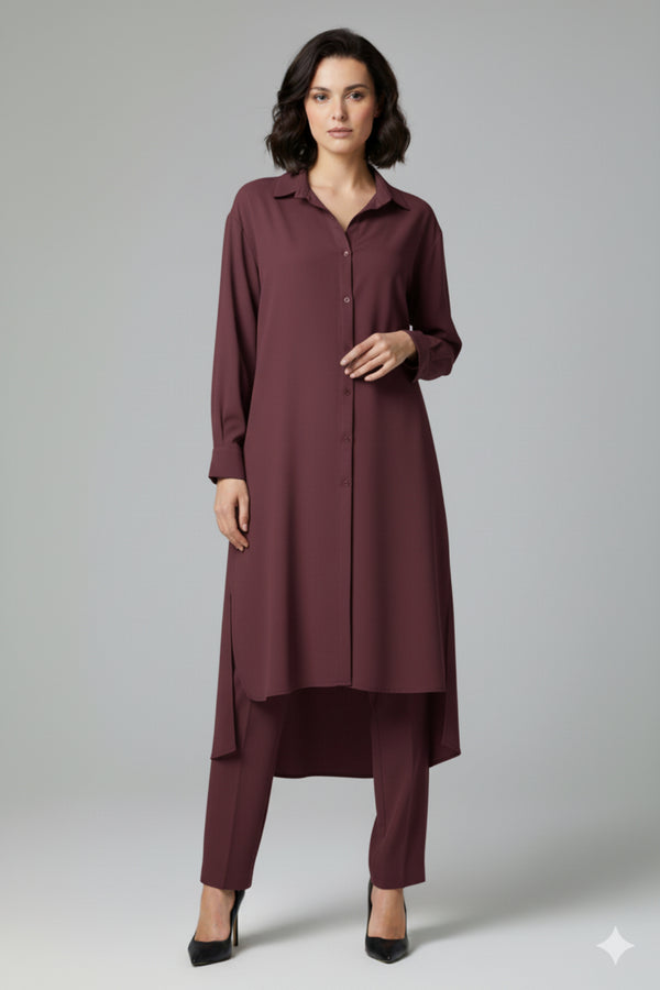 SOLID COORD SET LONG SHIRT