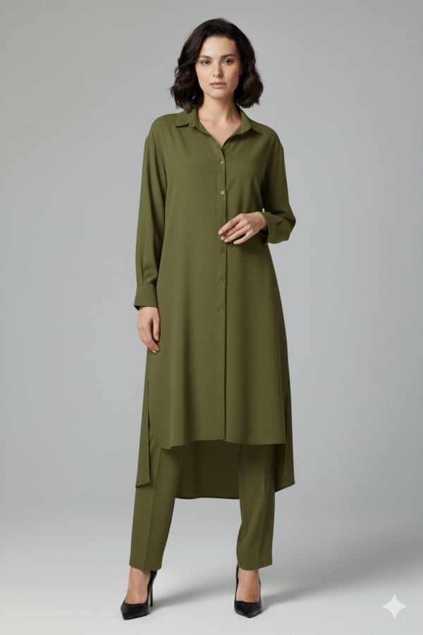 SOLID COORD SET LONG SHIRT