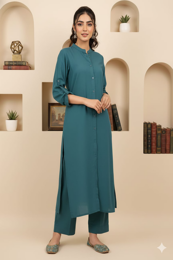 SOLID COORD SET LONG SHIRT